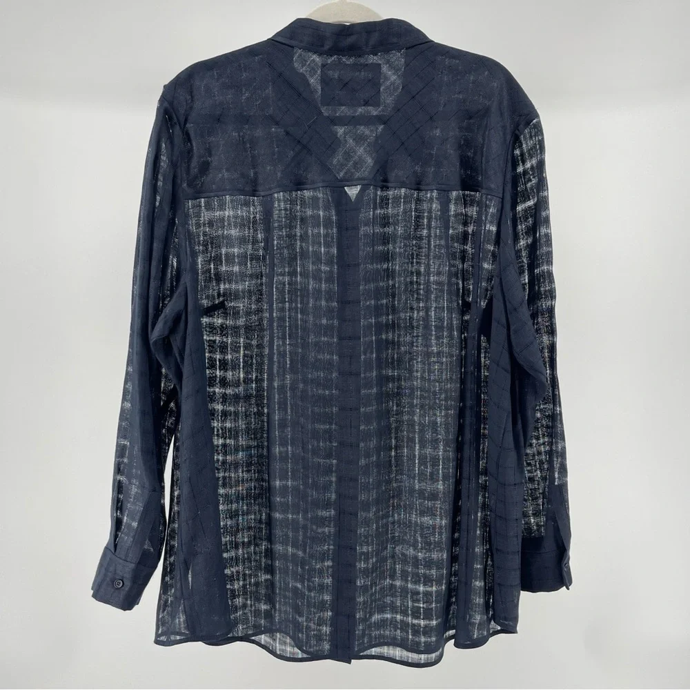 Lafayette 148 100% Linen Semisheer Navy Blue Button-Down Blouse, Women's 2X - Picture 4 of 6